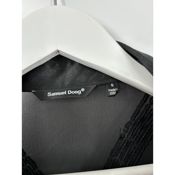 Samuel Dong Blouse Set Womens Small Black Sequins Floral Sheer 2 Piece Buttons - Picture 4 of 16